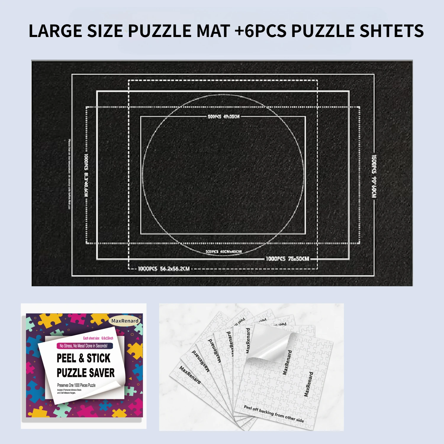 

Puzzle Accessory Set with Black Puzzle Mat 116x66cm (45.7x26 inches) & 6 Sheets Puzzle 38x17cm Each, Suitable for 1000 Pieces