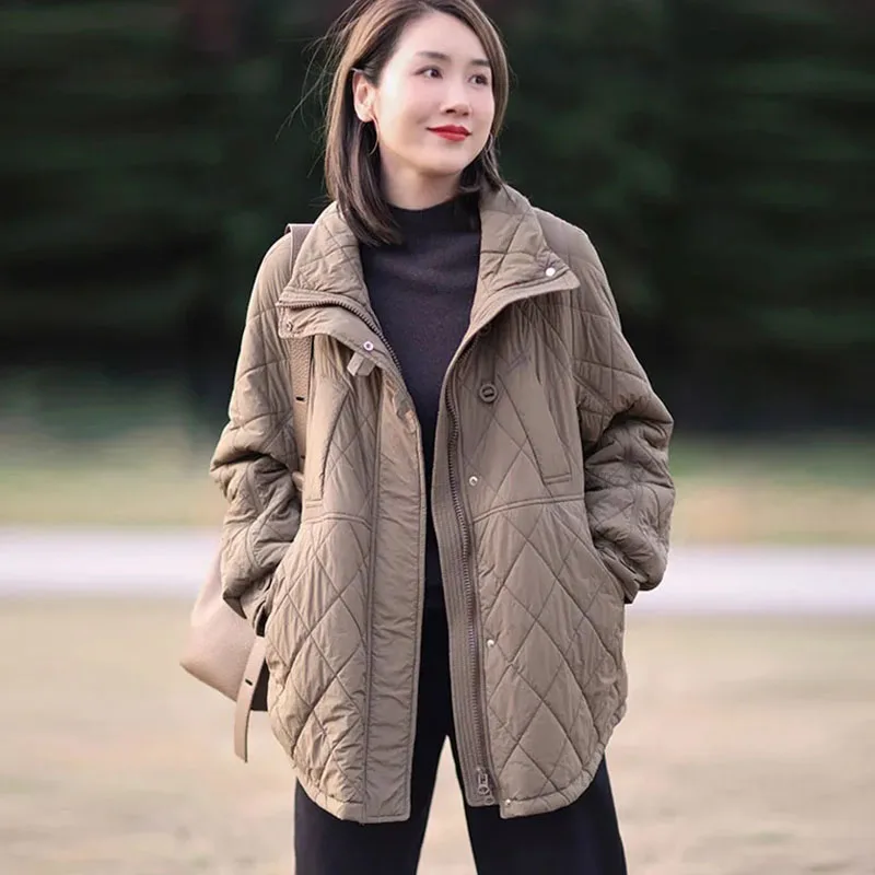 New High-grade Women's Down Cotton Coat Winter Thick Warm Padded Jacket Female Casual Loose Stand Collar Cotton Clothes Khaki