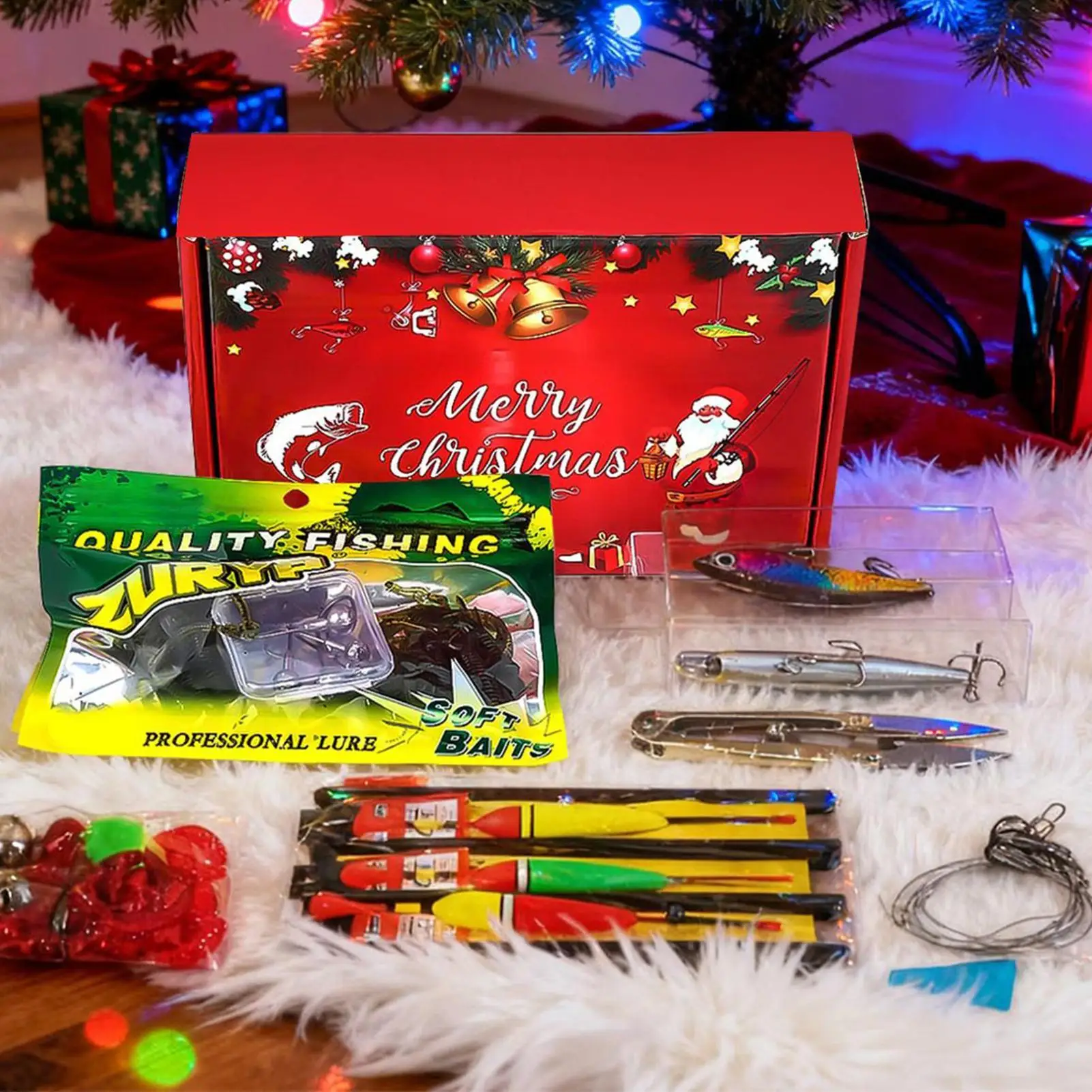 مجموعة طُعم الصيد لعيد الميلاد، مجموعة أدوات صيد الأسماك الاصطناعية لموسم العطلات، ليلة العائلة، الصباح، التخييم، نهر خارجي #3