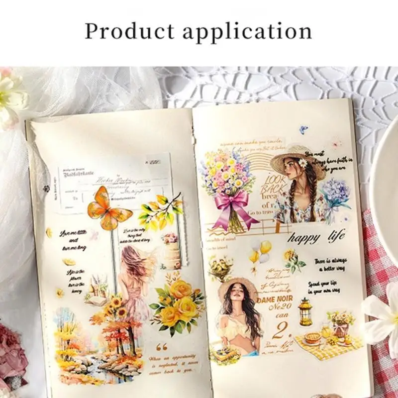 

Y5LB 4Rolls Pre Cut Cartoon Girl Sticker Tape 60mmX2M for Journal Planner Photo Album