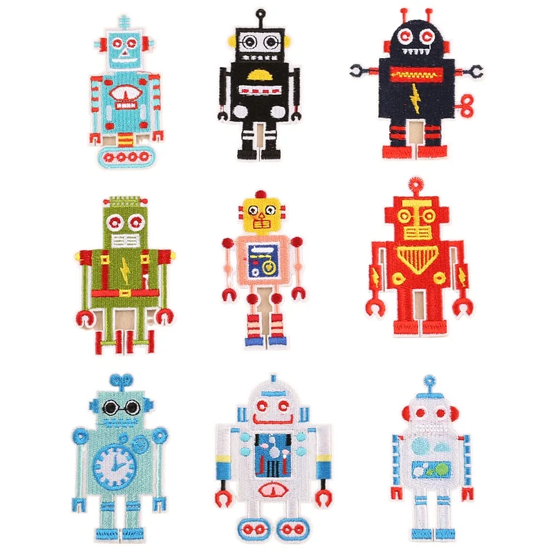 Embroidered Thermoadhesive patch Cute robot Shape Stickers Sewing Accessories Embroidery Child Clothing Iron patch