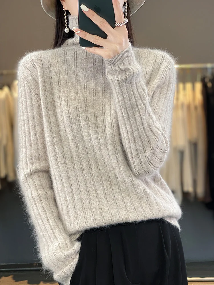 100% Mink Cashmere Sweater Female Basic Long Sleeve Pullover Autumn Winter Turtleneck Cashmere Women Knitted Clothing Tops