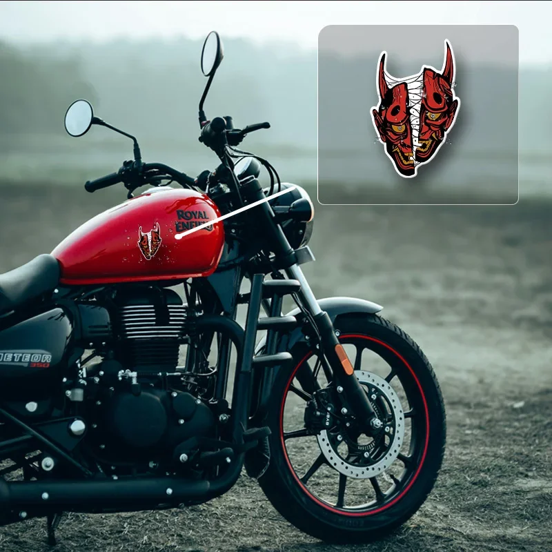 1PC Bold Vibrant Red Oni Sticker - Adhesive Decal for Helmet Wall Mirror Cabinet Surfaces Personal Decor