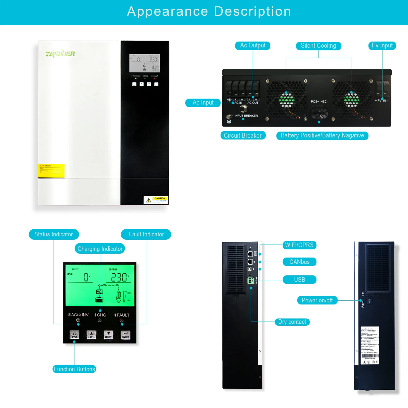 Inversor de potencia de onda sinusoidal pura, dispositivo híbrido paralelo Solar de alta frecuencia, 48VDC, 220V, 3.5kw/3500w, con cargador de aire acondicionado solar