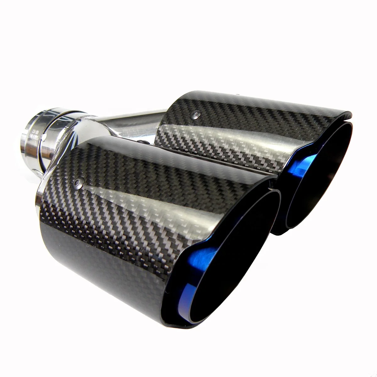 

Car Universal Glossy Dual Carbon Fiber Exhaust Tip Burnt Blue Stainless Steel Muffler Tip Customized Logo Car Accessories