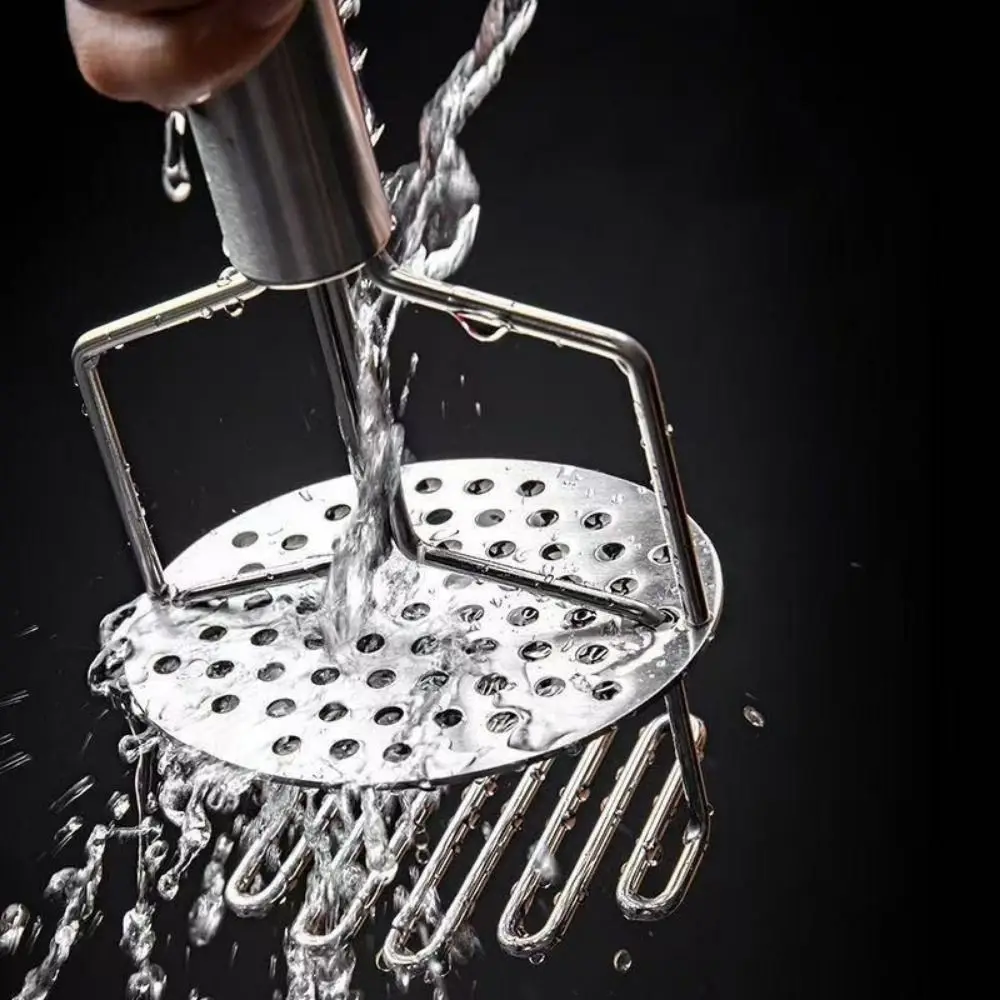 

Stainless Steel Double Layered Potato Masher Wavy Pressure Handheld Manual Potato Masher Sturdy Grips Mud Potato Presser Kitchen