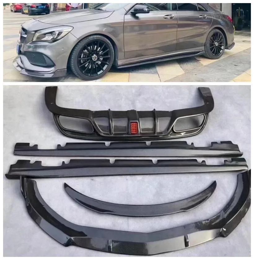 For Benz W117 CLA220 260 CLA45 14-19 Carbon Fiber Front Bumper Lip Rear Diffuser Trunk Spoiler Side Skirts Tips Full Body Kit