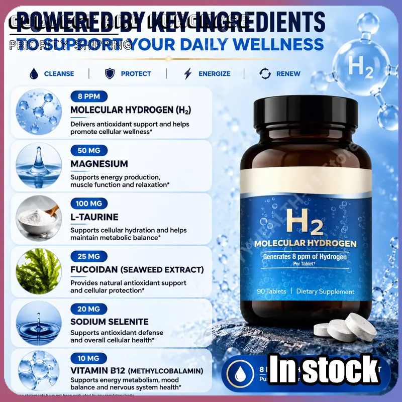 

H2 Molecular Hydrogen Supports with Elemental Magnesium Healthy Aging Cellular Energy and Brain Health 90 Tablets