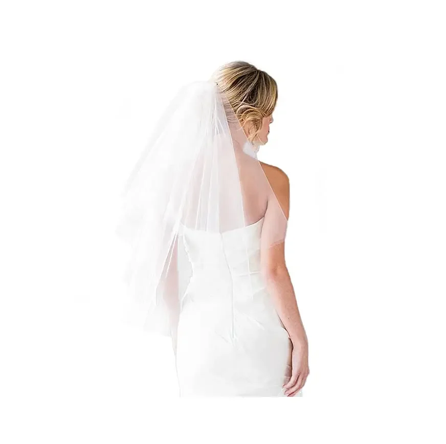 Wedding Bridal Veil with Comb 2 Tier Tulle Short Wedding Veil Fingertip Length