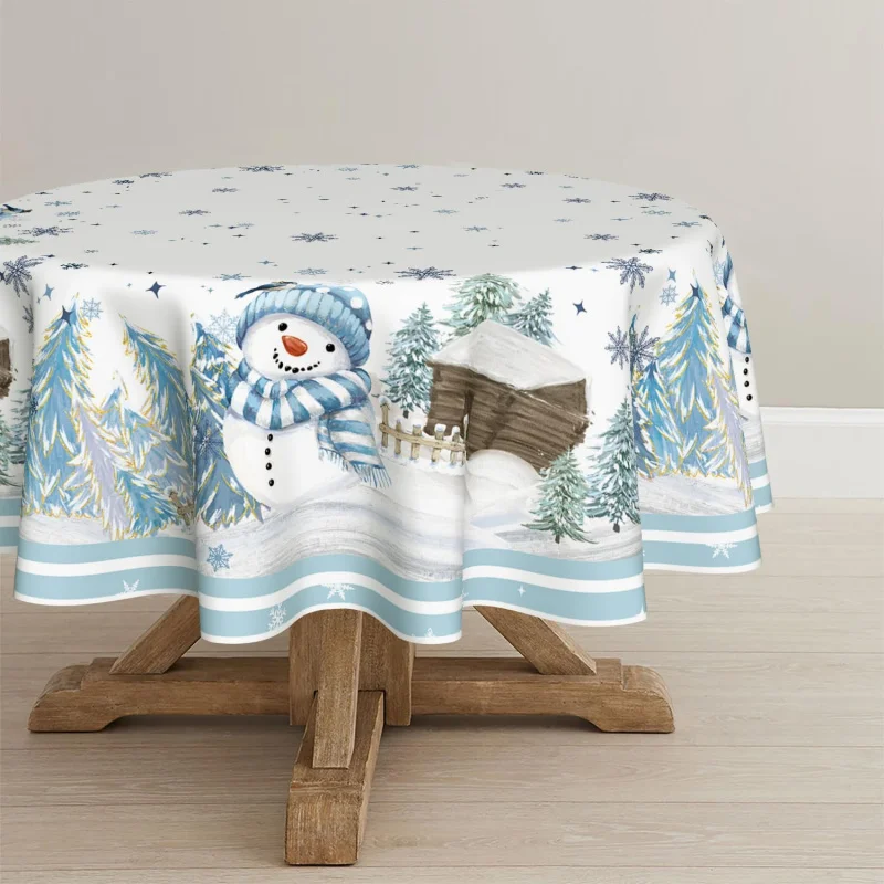 Christmas tablecloth circular blue snowman pine snow living room decoration 60X60cm