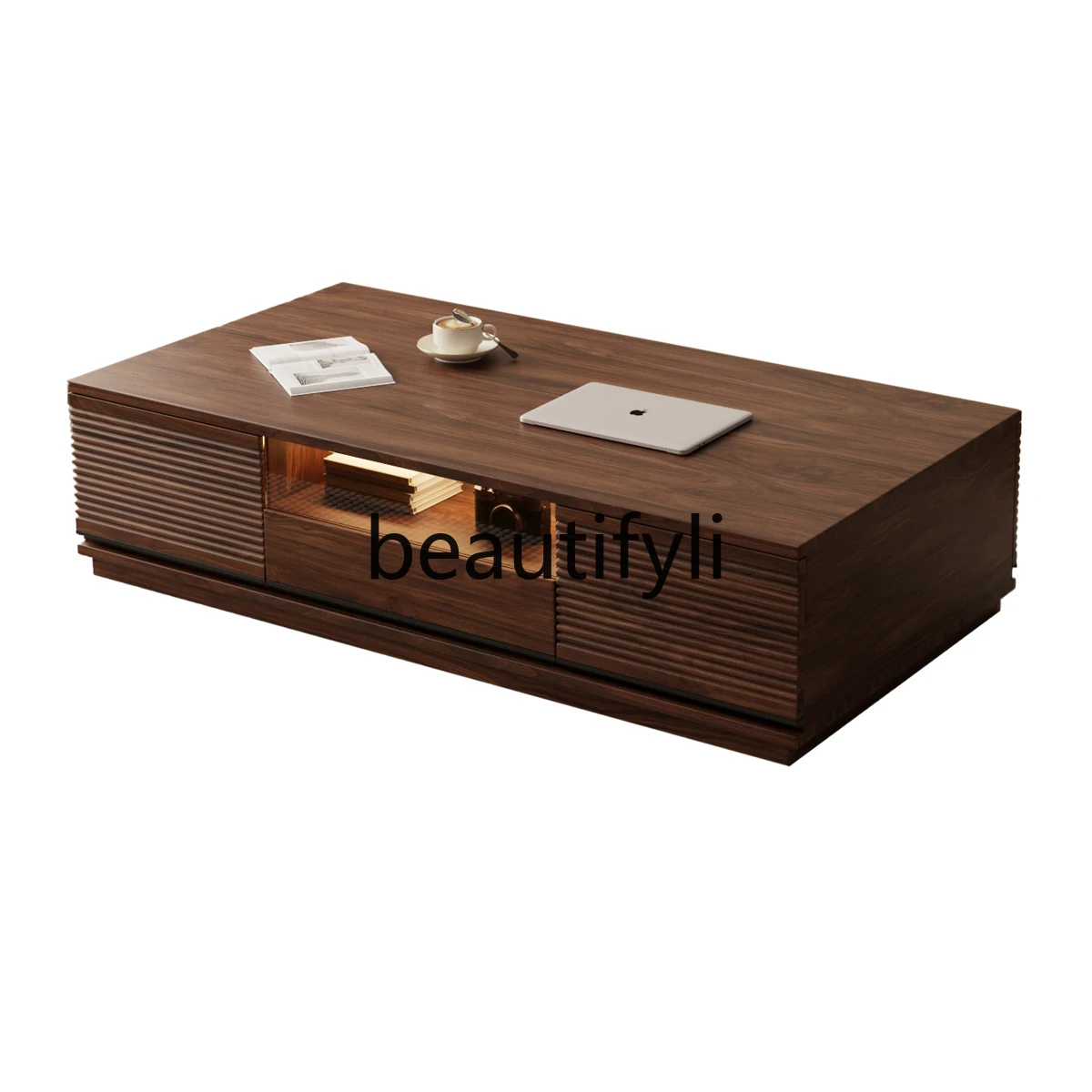 

North American black walnut coffee table modern simple solid wood multi-functional locker