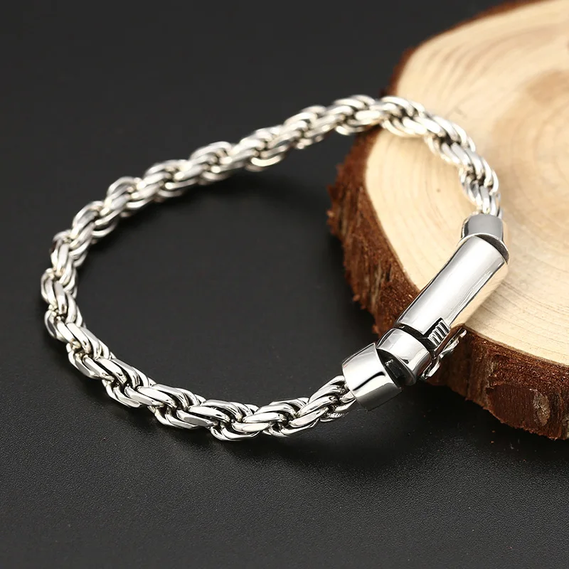 925 sterling silver stylish thai silver cable stitchmen bracelet popular easiest for match wrist chain birthday gift accessories