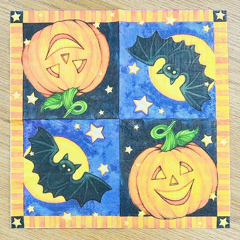 Tissue Paper New Thanksgiving Halloween Pumpkin Colourful Food Grade Printed Tissue Paper 33 Napkins 10pcs