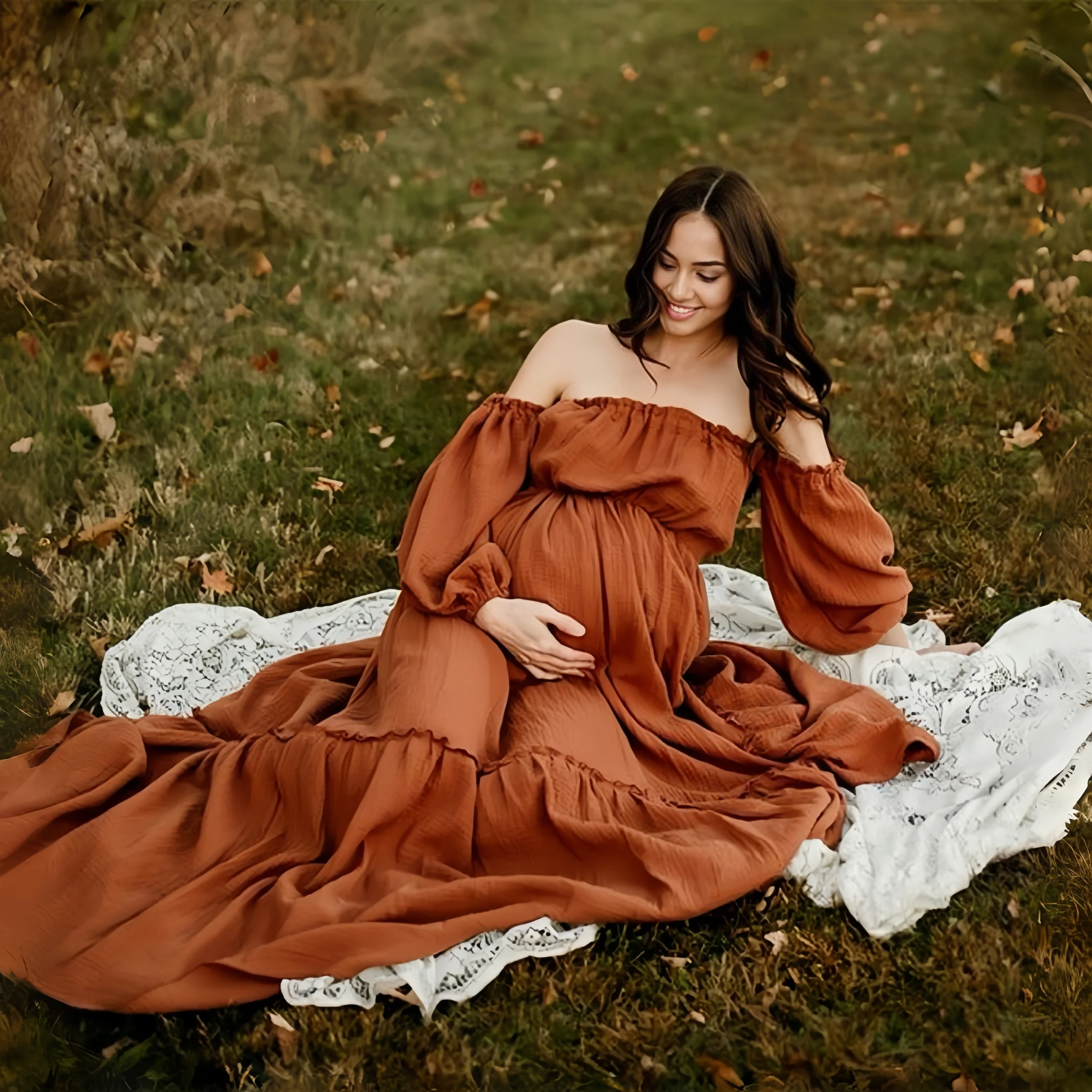 Vestido largo bohemio de algodón para embarazo y sesión maternidad - imagen 3
