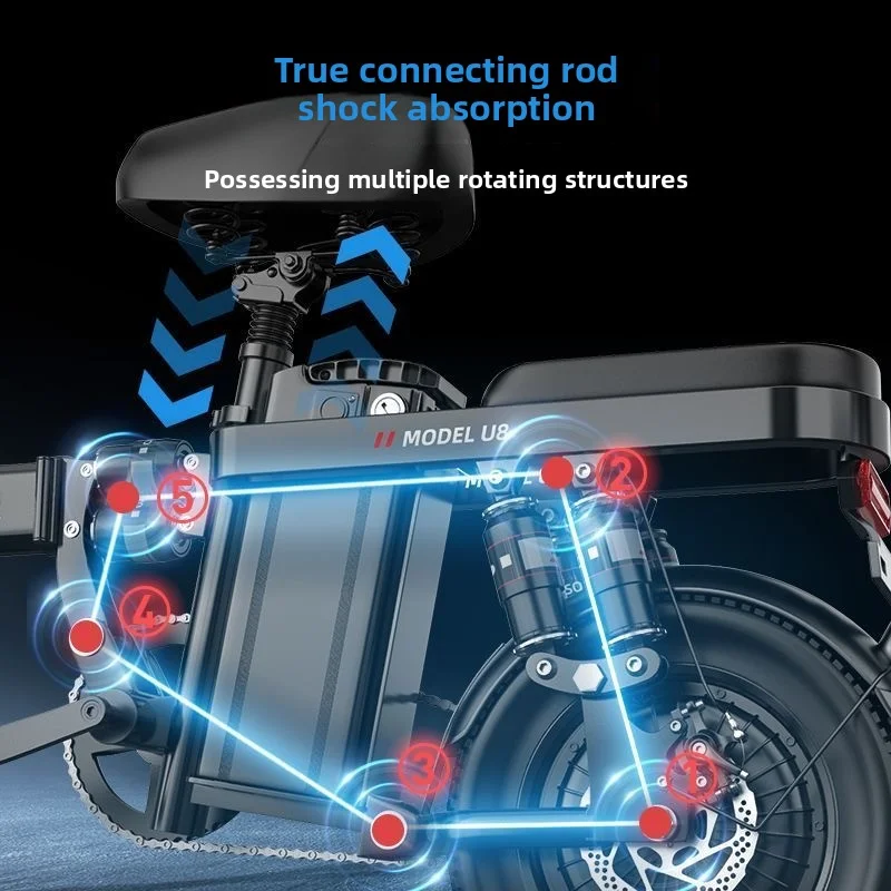 U7 Folding Electric Bicycle 48V 25Ah Battery  Electric Bike 400W Motor 14 Inch Puncture Proof Tires Adult Commuter E-Bike image 9