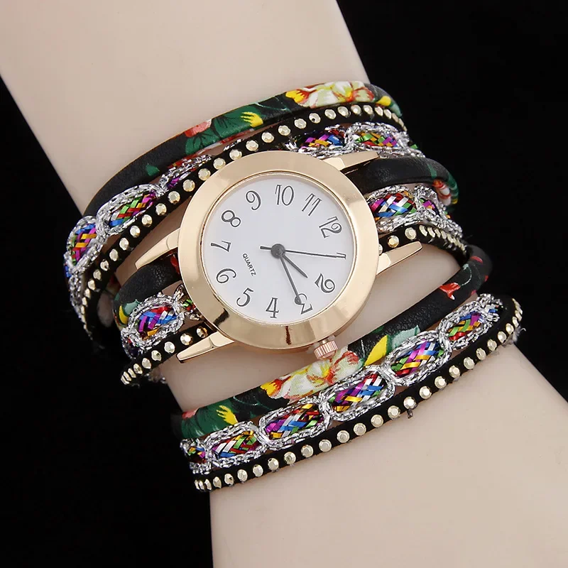 Luxury Watches Women Flower Popular Quartz Diamond Leather Bracelet Female Ladies Gemstone Dress Wrist Watch Wristwatch Clock