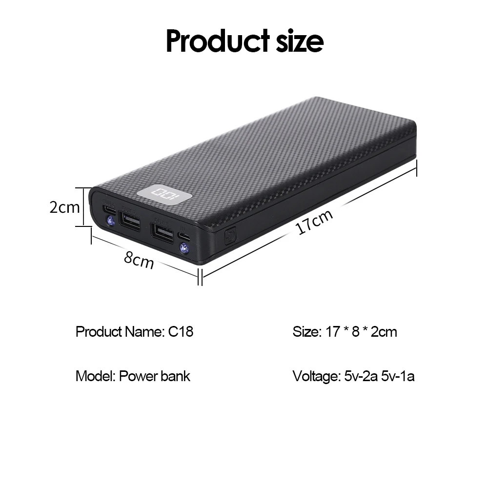 8*18650 Power Bank Cases Battery Holder Portable Dual USB Type C Charge Shell for iPhone Xiaomi Huawei 18650 Battery Cases