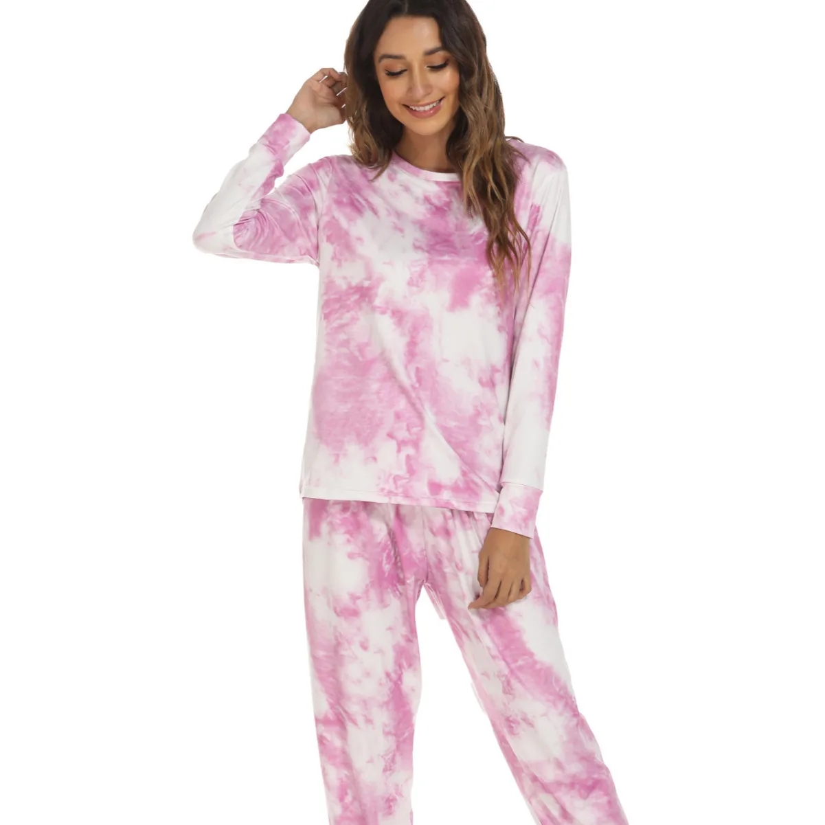 Women's Pajamas Set 2 Piece Tie Dyeing Print Pyjama Sleepwear Spring Summer Long Sleeve Long Pants Pijama Mujer Pjs Homewear