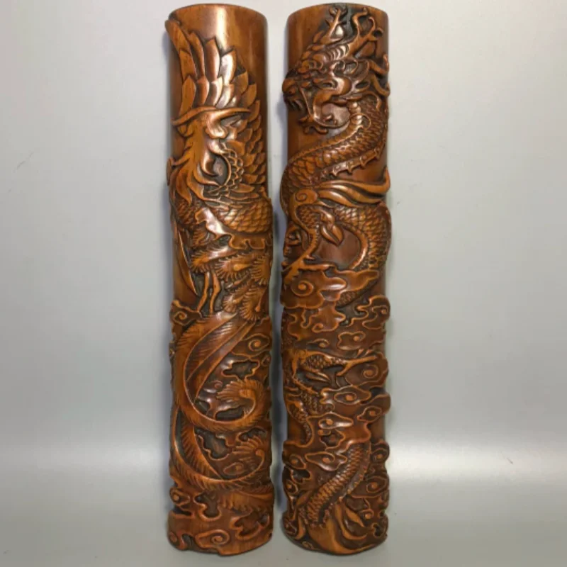 

Antique wood carving collection dragon phoenix auspicious beast relief paperweight Stationery supplies home study decoration