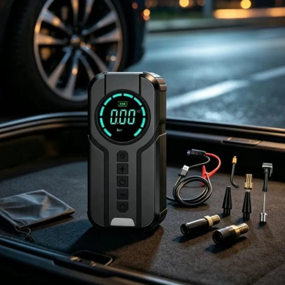 Smart Digital Display Jump Starter Weatherproof Rechargeable Car Jump Box All-in-One LED Light Tire Inflator SUV