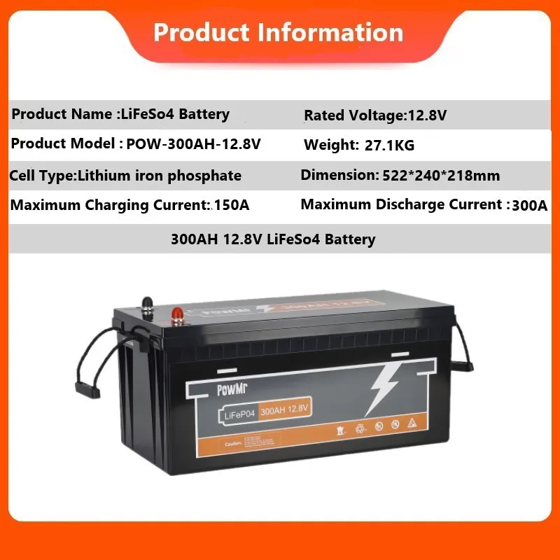 12V 300Ah LiFePO4 Lithium Battery 3.8KWH 6500+ Cycles BMS Iron Phosphate Battery 100AH 12V Battery Solar Energy Storage System