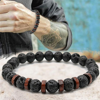 Fashion Natural Lava Stone Wooden Beads Energy Yogi Elastic Stand Bracelet Bangle For Men Accessorie Jewelry Valentine Gift