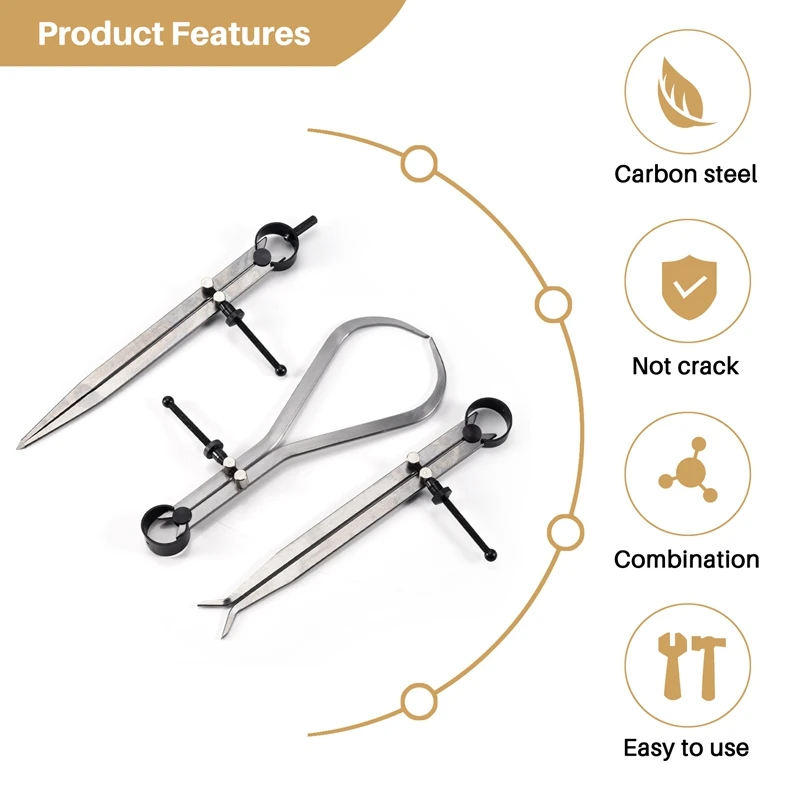 Spring Inside Outside Divider Caliper Set 8-Inch Machinist Tools 3-Pack