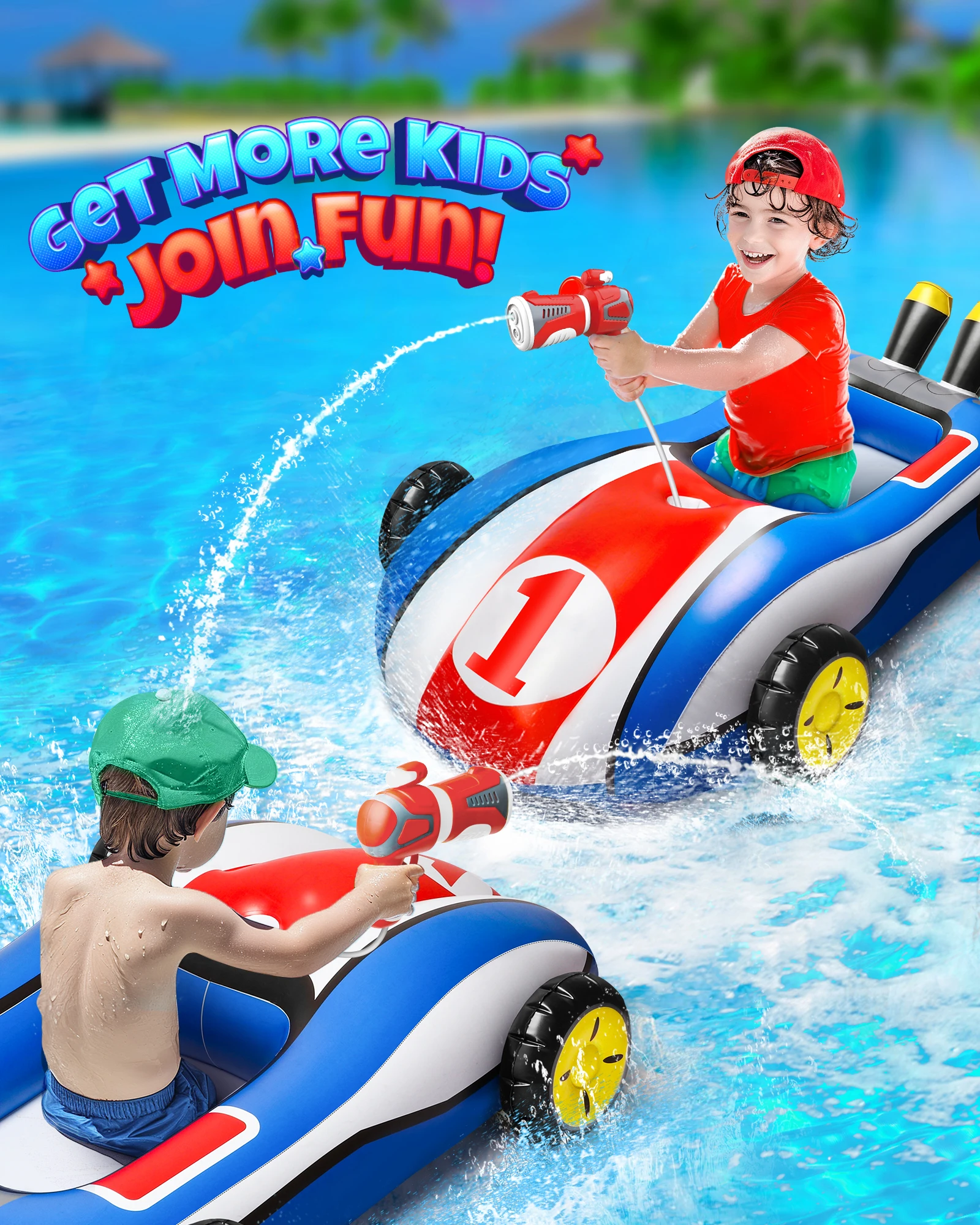 Flotador inflable para piscina con pistola de agua, juguete de natación para niños y niñas de 4, 5, 6, 7, 8, 9 años, juegos de piscina de agua al aire libre de verano