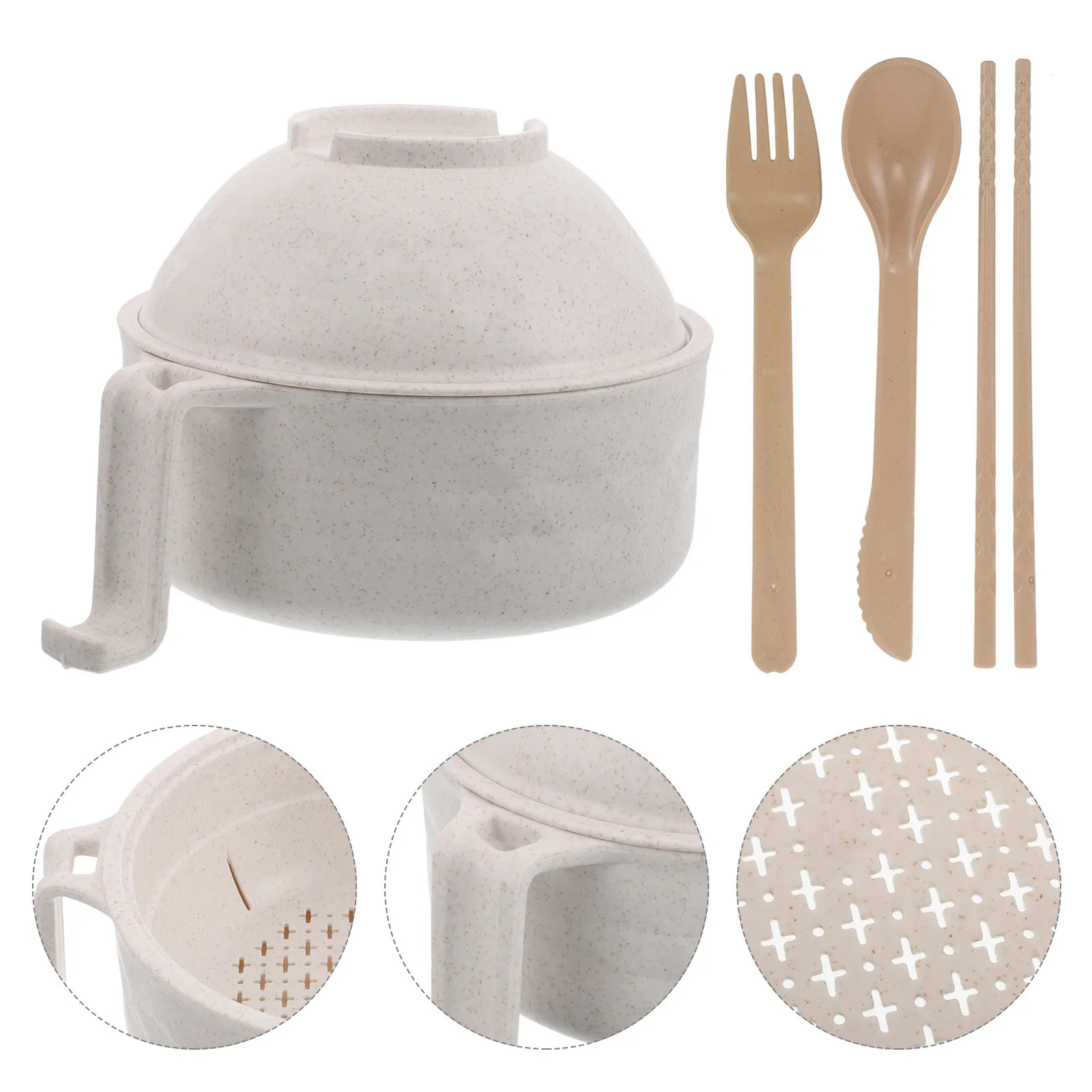 

Bamboo Fiber Ramen Bowl Large Capacity Portable Lid Noodle Cooker Office Students Dorm Travel Instant Noodles Maker