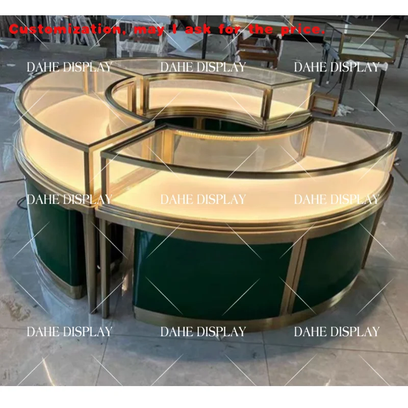 

Изготовленный на заказ. Изогнутый магазин ювелирных изделий из нержавеющей стали. Витрина из закаленного стекла. Витрина для ювелирных изделий. Запираемая витрина.