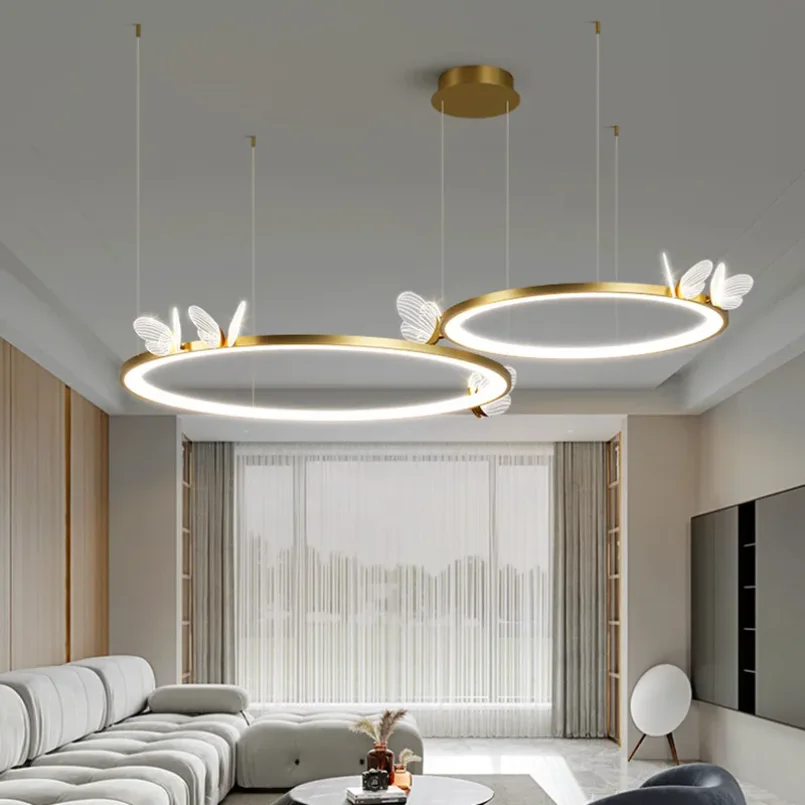 Modern Led Butterfly Ring Pendant Light for Living Room Bedroom Hanging Lamp Round Circle Ceiling Chandeliers Shop Decoration