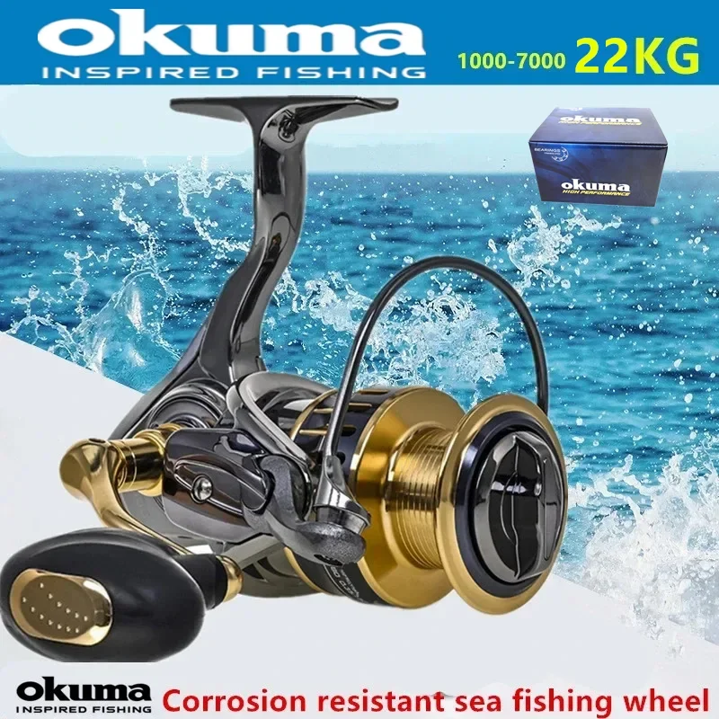 OKUMA Alle Metalen Visserij-reel 22KG13 + 1 Hoge snelheid Vislijn Wiel Geschikt voor Alle Water Lichamen 1000-7000