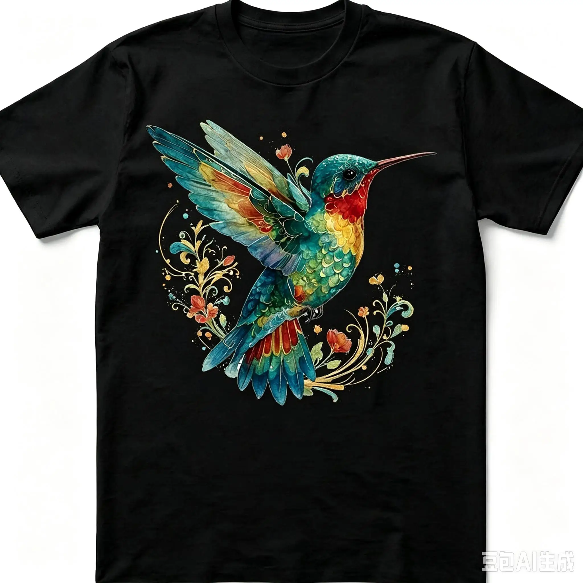 Vintage Retro Aesthetic Unisex Short Sleeve T‑Shirt Hummingbird Floral Graphic Tee Casual Gift For Friends