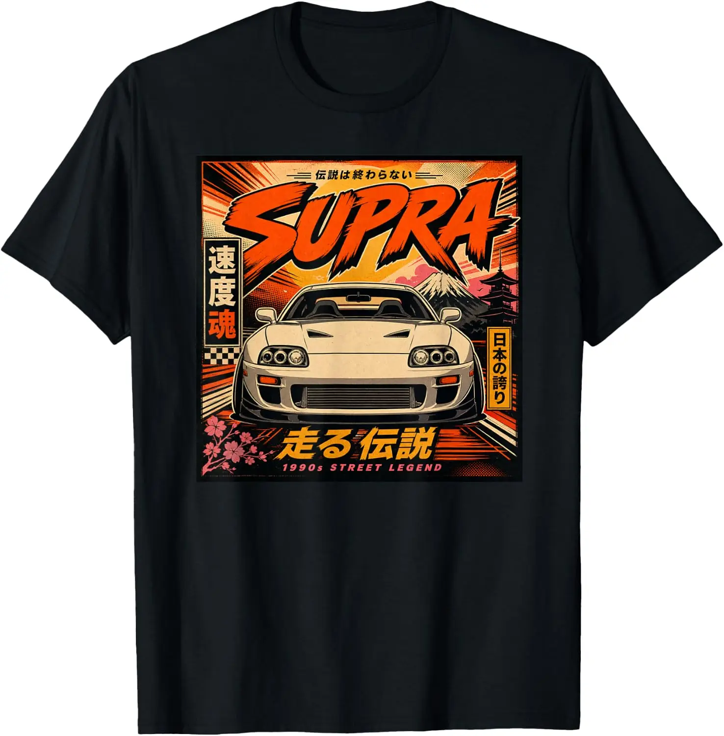 Japanese Cars Retro JDM Street Scene Tuner Car Art T-Shirt 100% Cotton Trendy Y2K Short-Sleeve Tee-Soft, Quick-Drying,