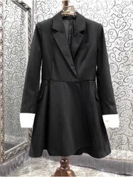 Top Quality New Long Blazer Dress 2025 Autumn Winter Dress Women Notched Collar White Color Block Patchwork Long Sleeve Dress