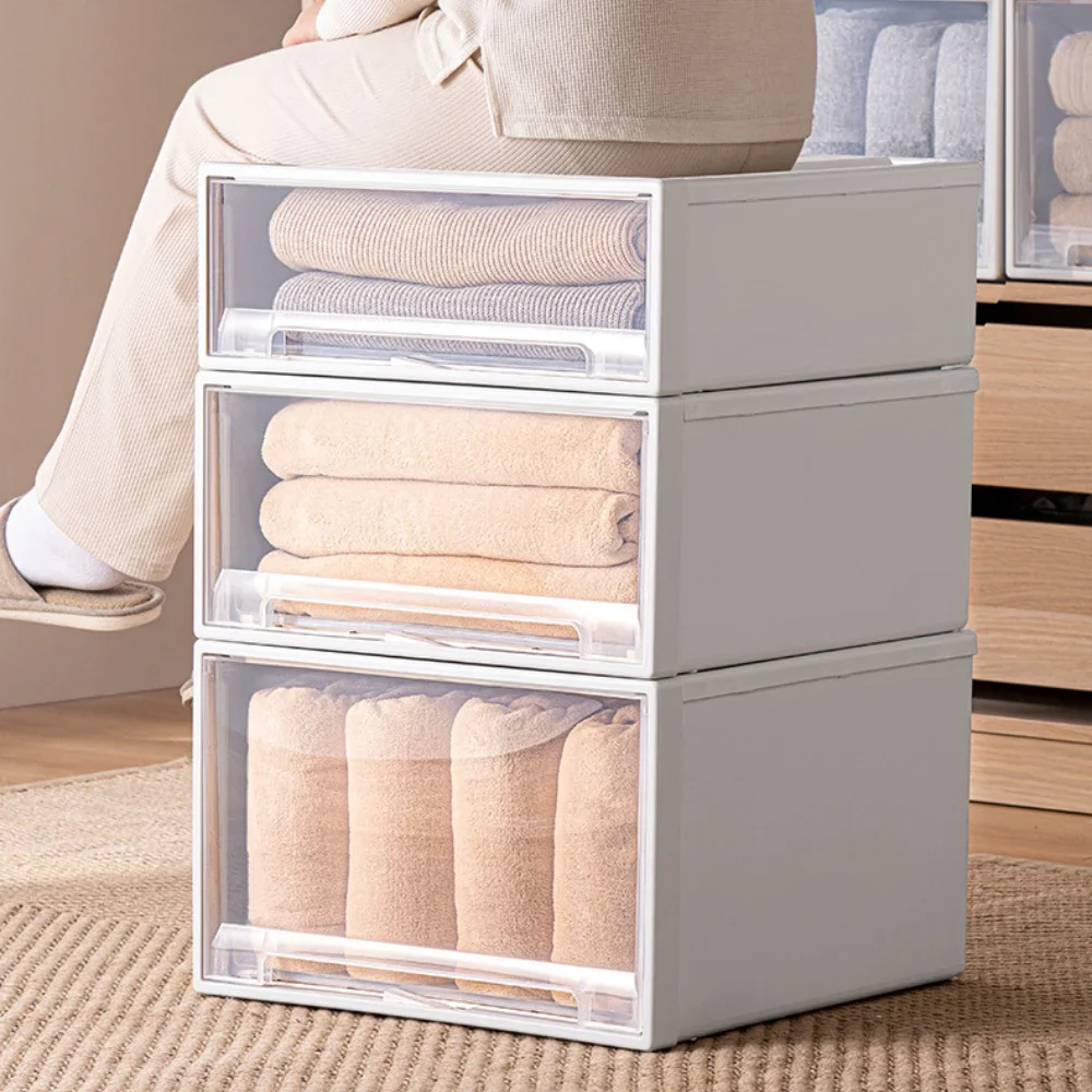 Wardrobe Closet Organizer Drawer Style Thickened Underwear Clothing Containers Transparent Stackable Cloths Sorting Storage Box