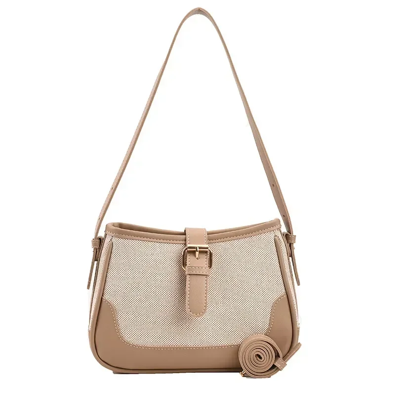 Underarm Bag Women's Spring/Summer 2023 New PU Canvas Retro Single Shoulder Bag Horizontal Fashion Square Crossbody Bag