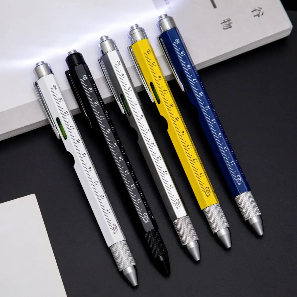 New Metal Multi Tool Pen 9-in-1 With LED Light Spirit Level Screwdriver Ruler Outdoor Tool Pen Ballpoint Pen Construction Tools