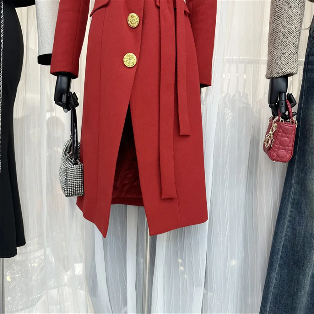 2023 autunno inverno nuove donne Trench elegante moda ufficio signora caldo capispalla bottone in metallo colletto rovesciato solido cappotto lungo Y4653