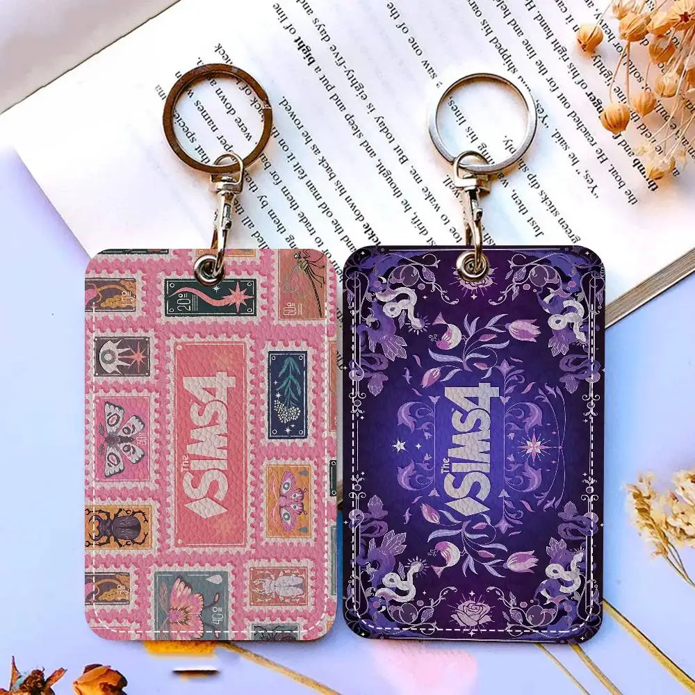 

Classic Game S-Sims 4 1Pc PU Leather Card Holder Keychain Key Ring Door Lock Access Tags ID Card Case Keychain Card
