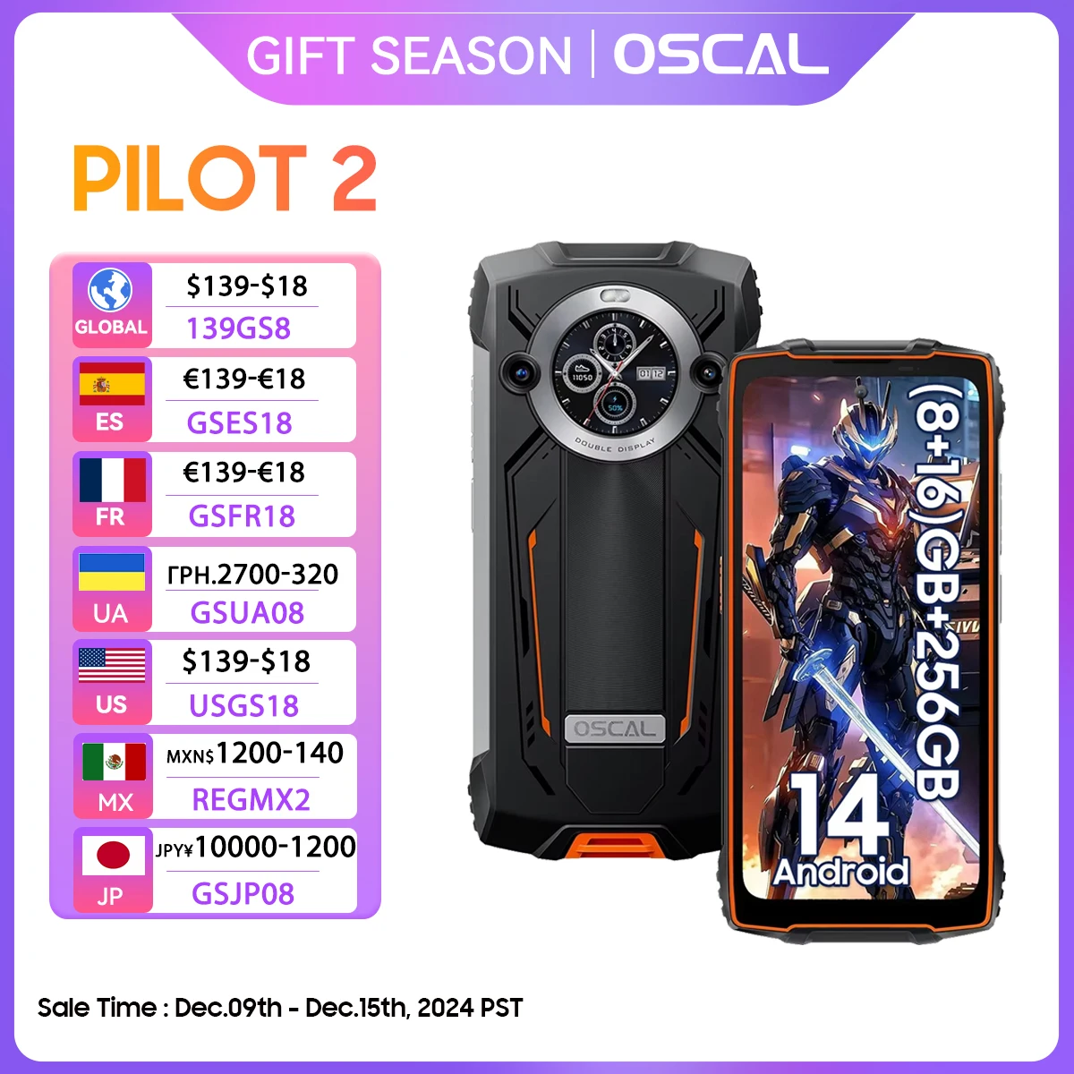 OSCAL PILOT 2 Rugged Smartphone ,Helio G99 6.5'' 120Hz 8GB 256GB Mobile Phone with Dual LED Flashlights 8800mAh