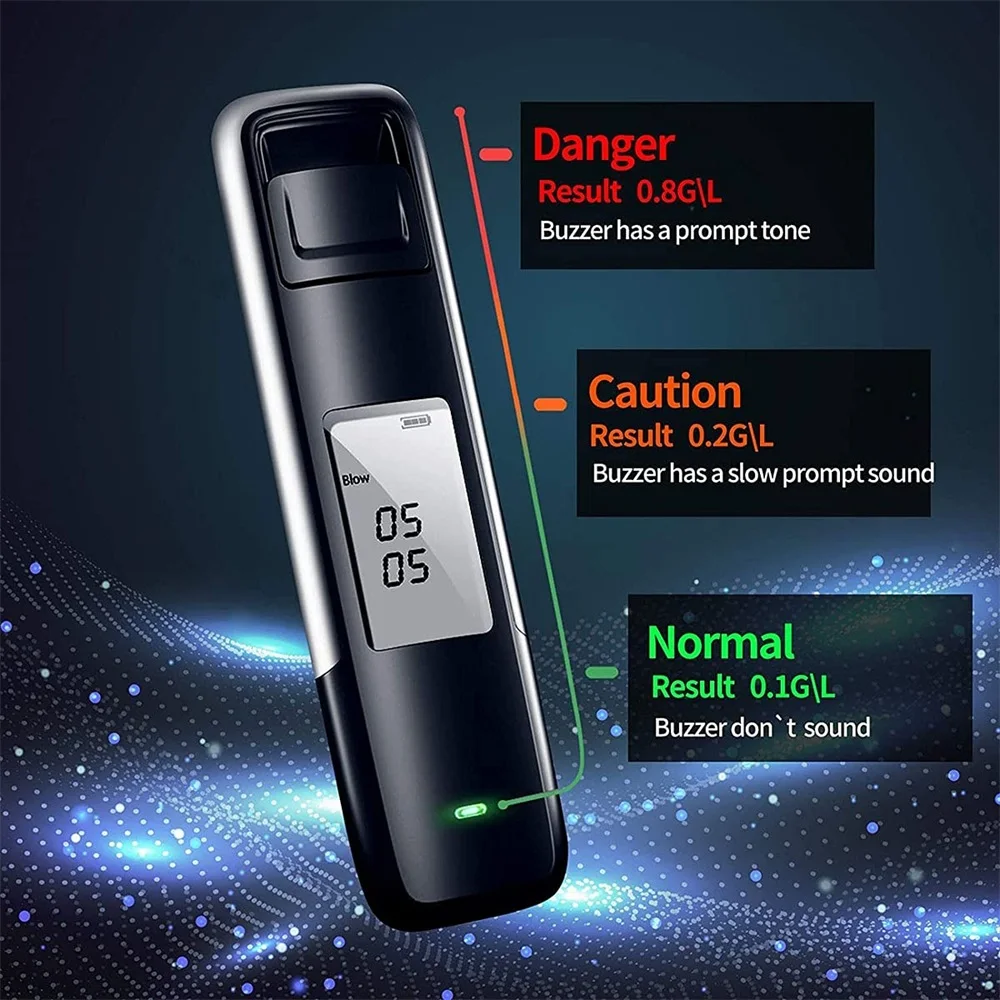 Portable Non-Contact Air Blowing Alcohol Tester Digital Display Screen USB Rechargeable BAC Tester Police Grade High Accuracy