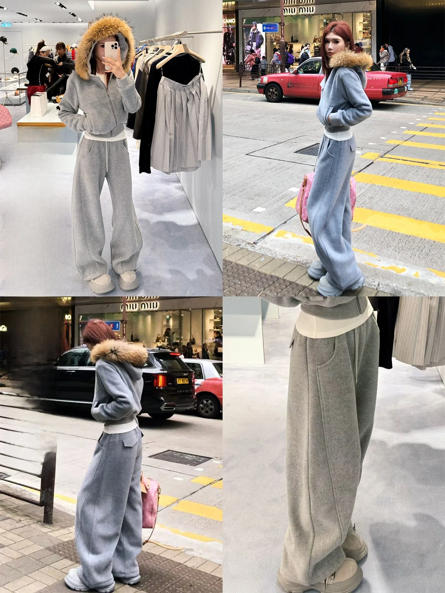 

Thickened American College Style Women's Fashion Set with Deer Fur Collar Loose Straight Leg Pants And Short Coat for Autumn ...