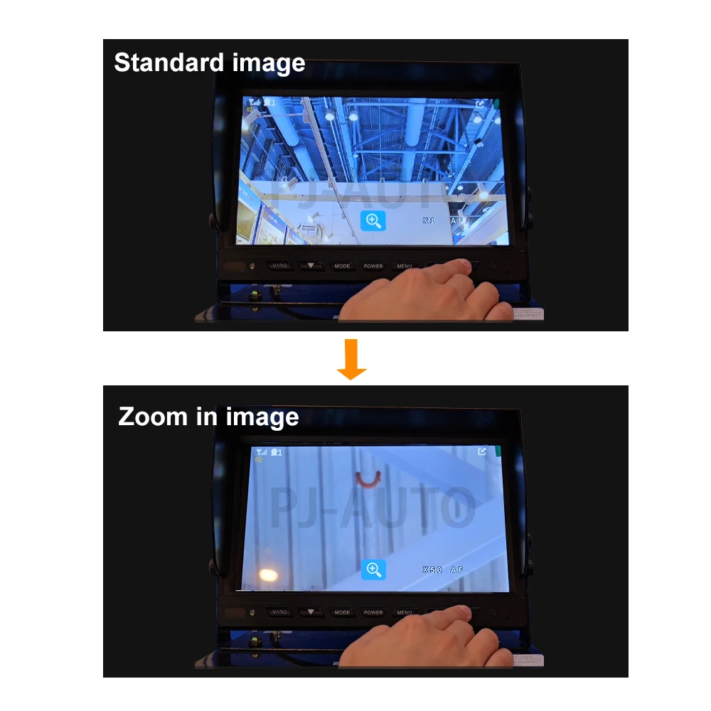 PJAUTO กันน้ํา 50x ซูมไร้สาย Tower Crane ระบบกล้อง Blind Spot Detection ด้านหลังไร้สาย Night Vision กล้องระบบ