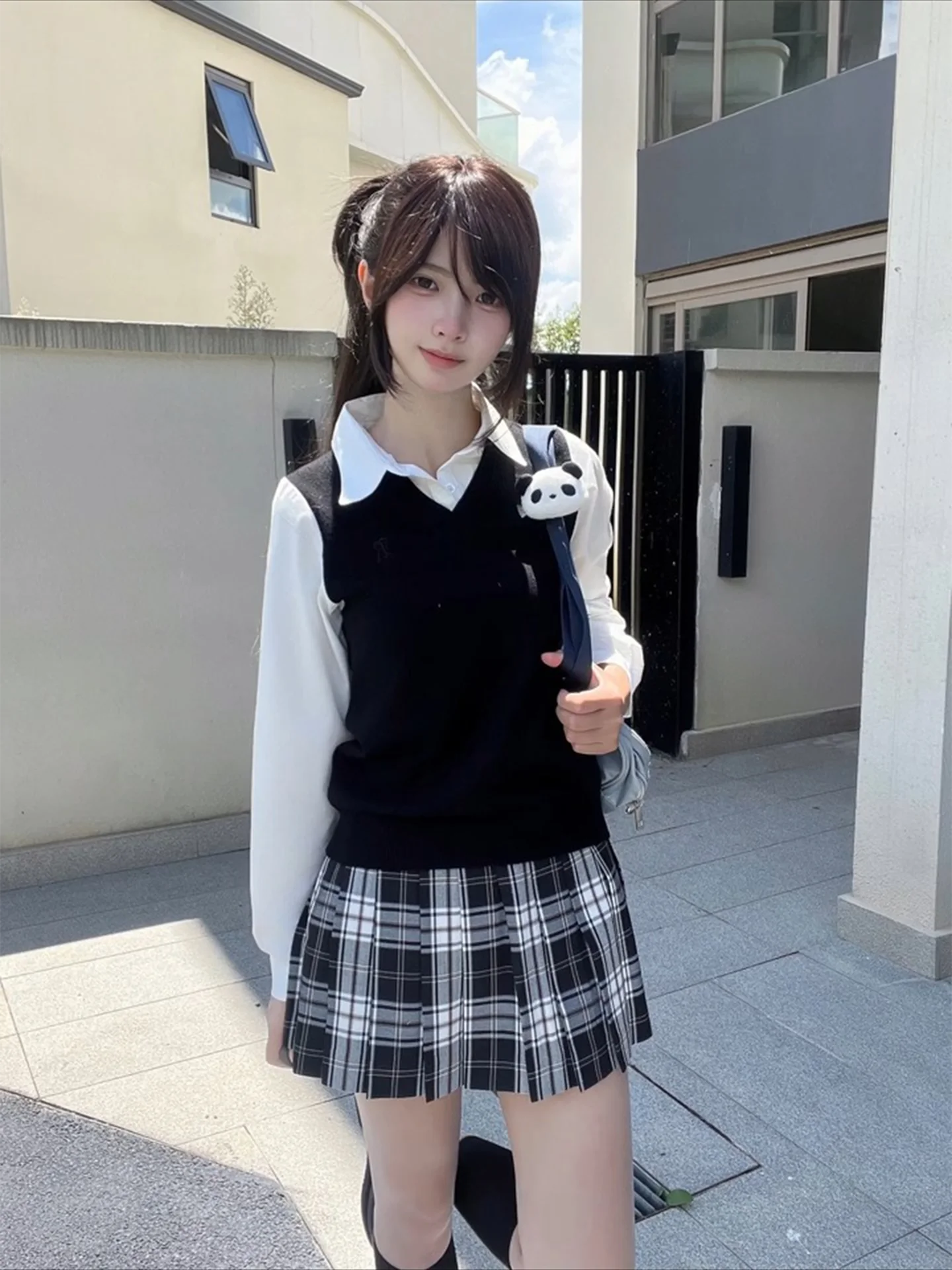 

Оригинальный вязаный жилет-свитер Jk для ранней осени, комплект с плиссированной юбкой для школы/университета, две части