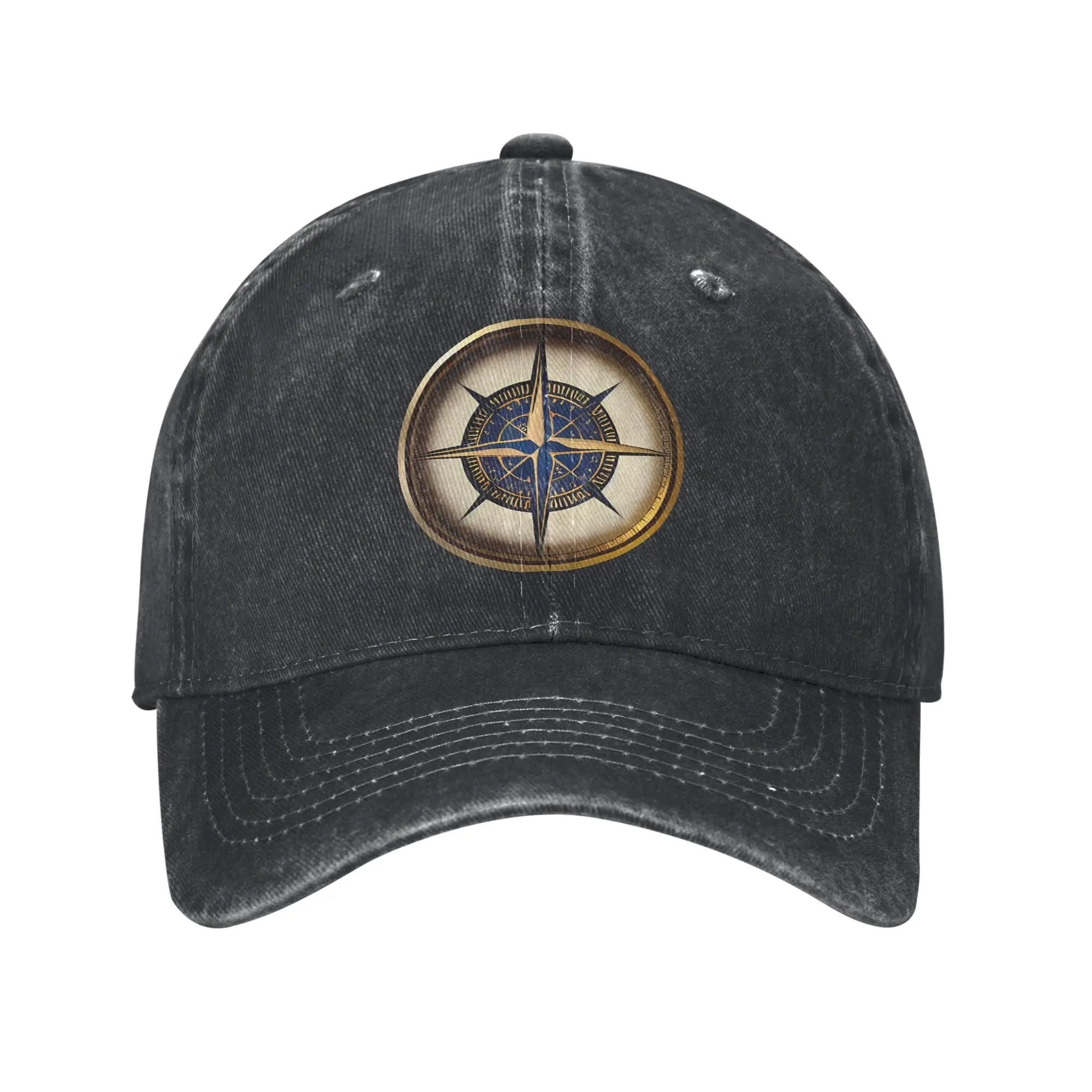 Golden vintage nautical compass Gold and navy blue Fashion Baseball Cap  Sport Luxury Hat  Pool Party Luxury Hat