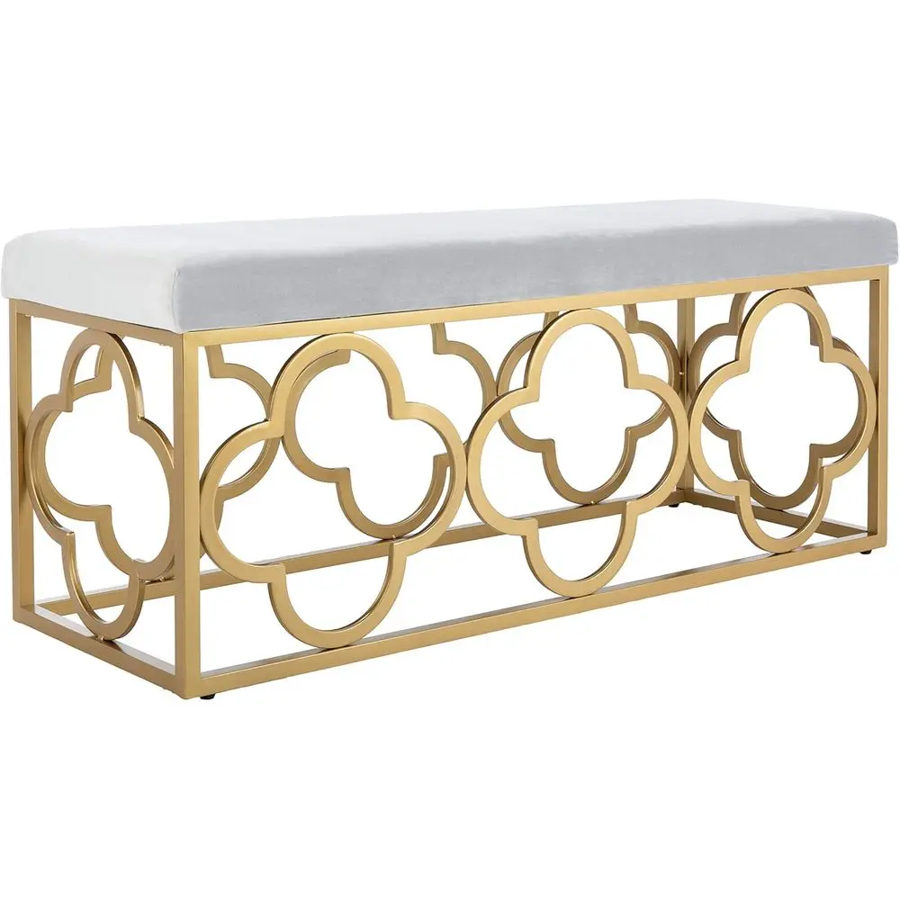 Glamorous Grey Velvet & Gold 45 Rectangle Bench by Safavieh Home Fleur image 4