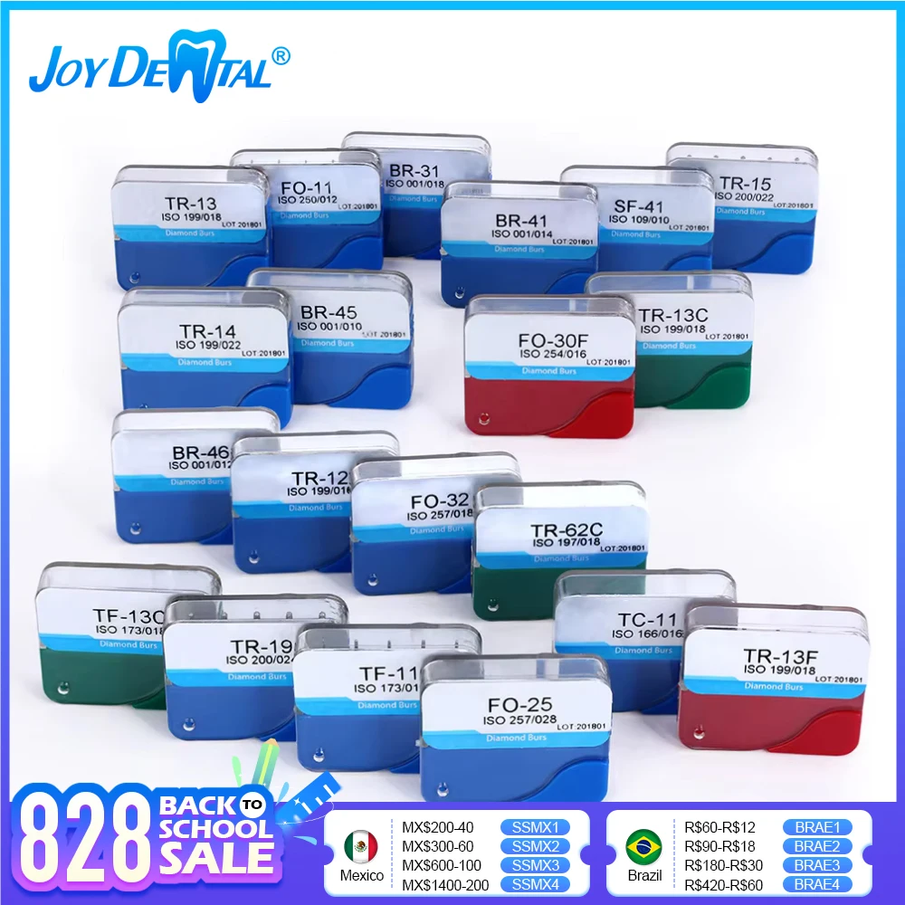 100 pezzi = 5 pezzi * 20 scatole frese diamantate dentali per manipolo ad alta velocità medio FG 1.6mm fragole dentali strumenti di odontoiatria materiale