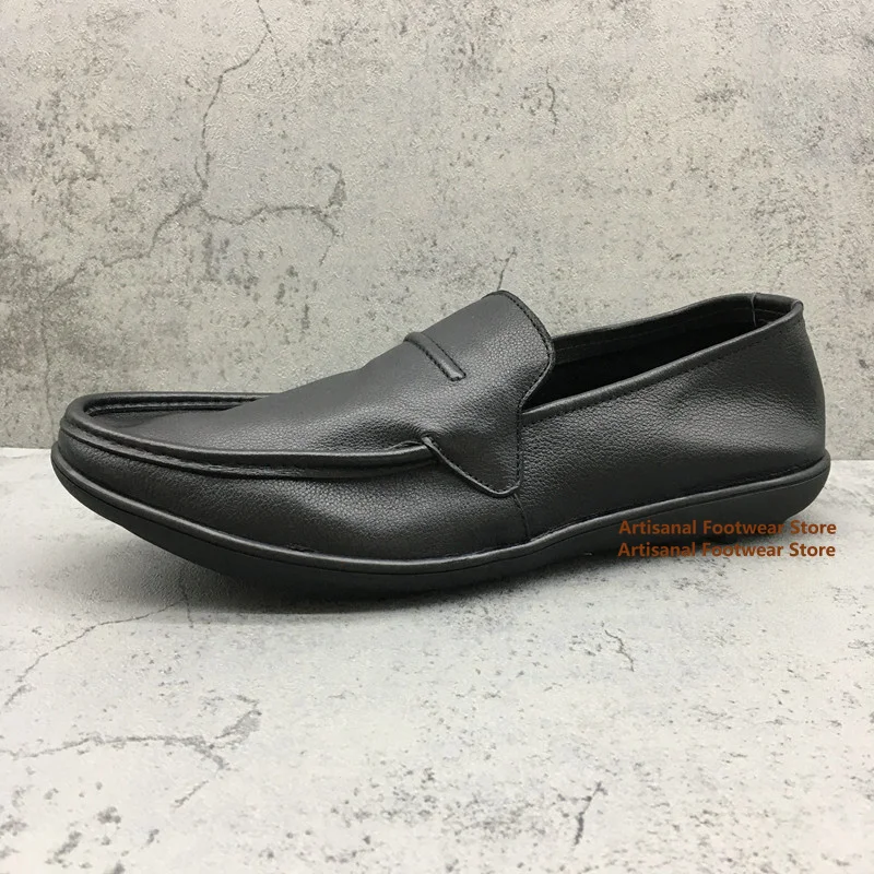 

Black Soft Leather Loafers Men Slip On Driving Flat Shoes Lightweight Casual Office Dress Shoes Trendy Handmade Men's Shoes