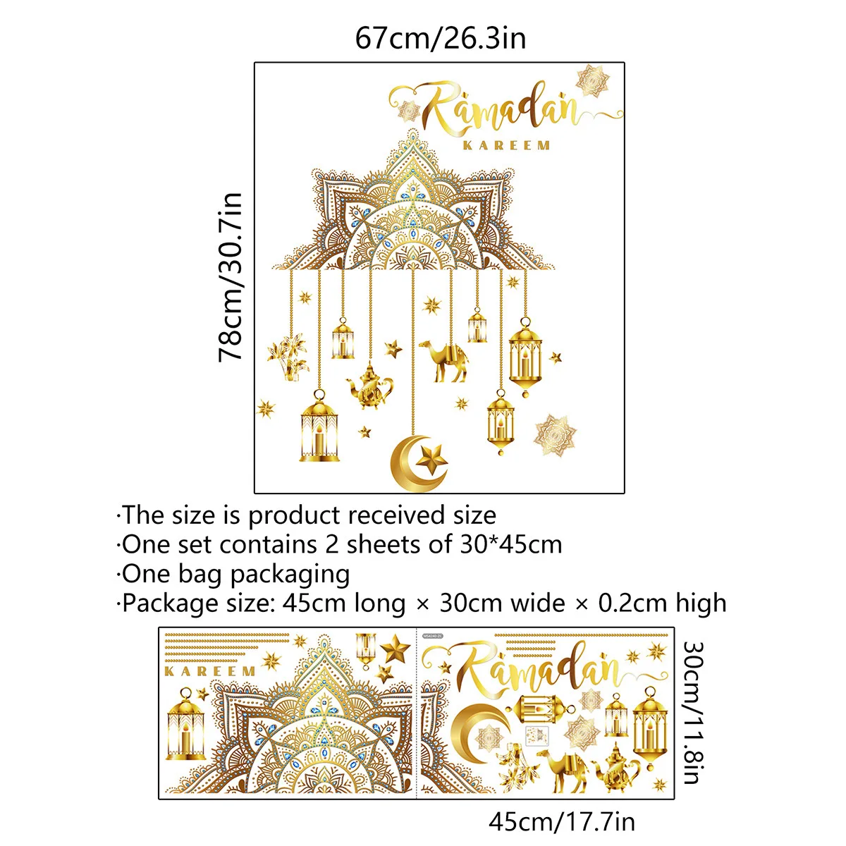Modern Wall Stickers with Mandala Lotus Flower and Star Pattern for Living Room Bedroom Decoration Two Pieces 30 by 45